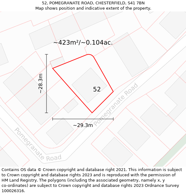 52, POMEGRANATE ROAD, CHESTERFIELD, S41 7BN: Plot and title map