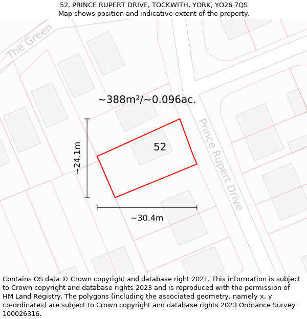 52, PRINCE RUPERT DRIVE, TOCKWITH, YORK, YO26 7QS: Plot and title map