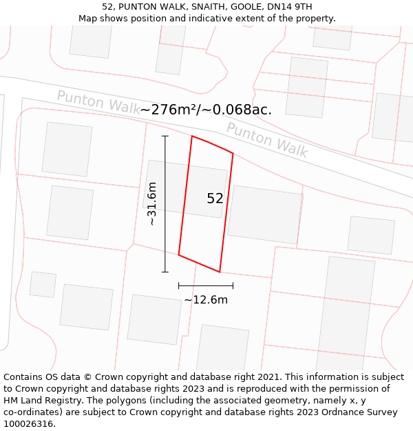 52, PUNTON WALK, SNAITH, GOOLE, DN14 9TH: Plot and title map