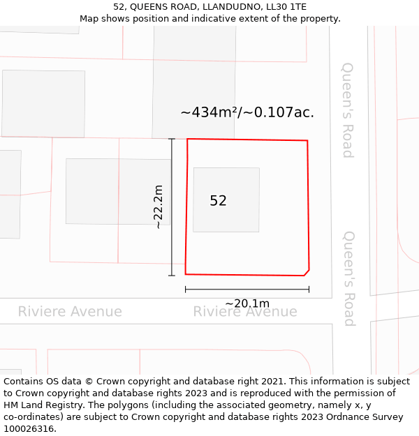 52, QUEENS ROAD, LLANDUDNO, LL30 1TE: Plot and title map