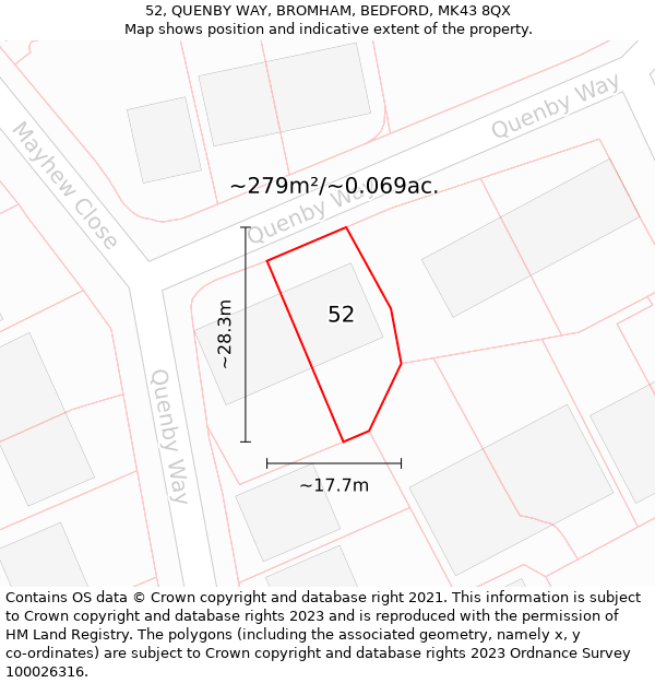 52, QUENBY WAY, BROMHAM, BEDFORD, MK43 8QX: Plot and title map