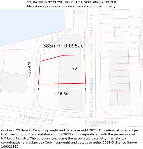 52, RATHKENNY CLOSE, HOLBEACH, SPALDING, PE12 7ER: Plot and title map