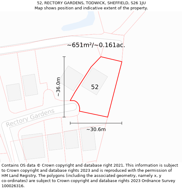 52, RECTORY GARDENS, TODWICK, SHEFFIELD, S26 1JU: Plot and title map