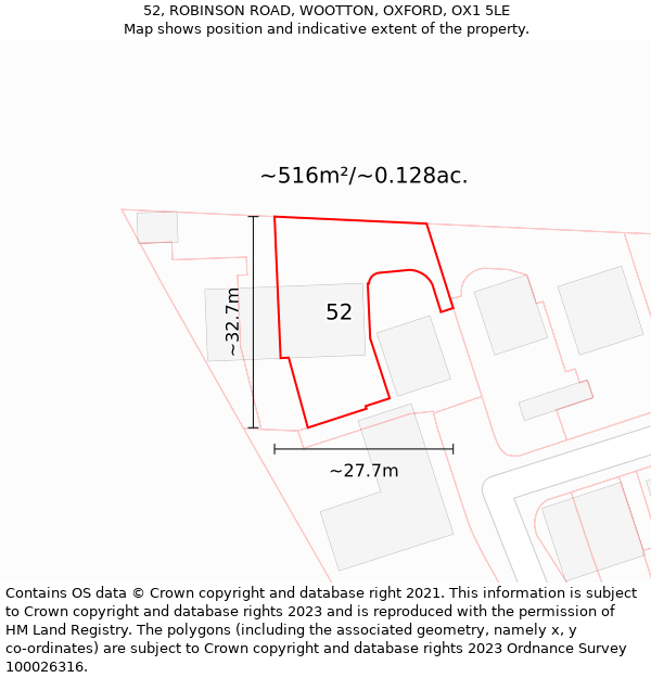 52, ROBINSON ROAD, WOOTTON, OXFORD, OX1 5LE: Plot and title map