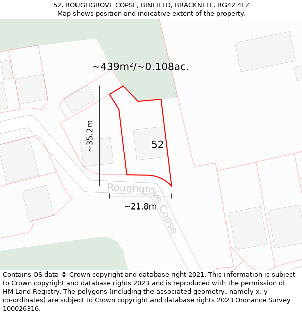 52, ROUGHGROVE COPSE, BINFIELD, BRACKNELL, RG42 4EZ: Plot and title map