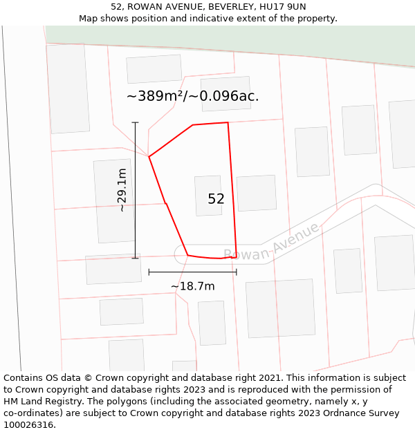 52, ROWAN AVENUE, BEVERLEY, HU17 9UN: Plot and title map