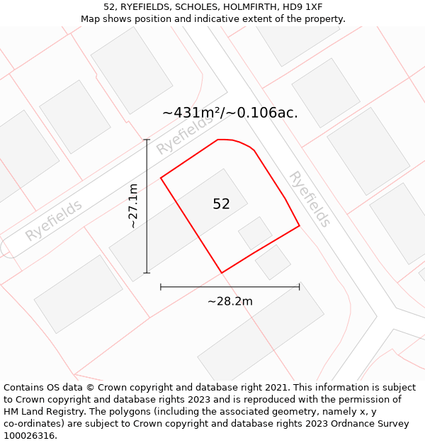 52, RYEFIELDS, SCHOLES, HOLMFIRTH, HD9 1XF: Plot and title map