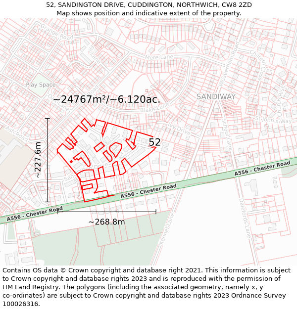 52, SANDINGTON DRIVE, CUDDINGTON, NORTHWICH, CW8 2ZD: Plot and title map