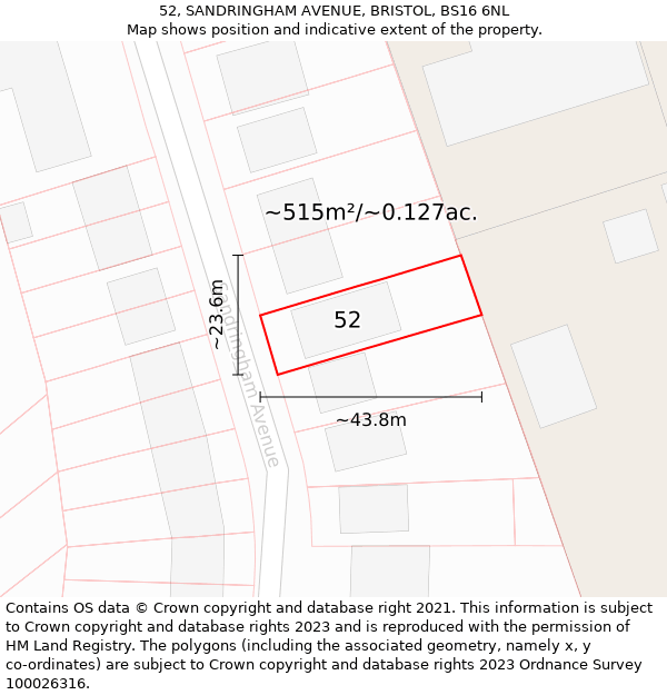 52, SANDRINGHAM AVENUE, BRISTOL, BS16 6NL: Plot and title map