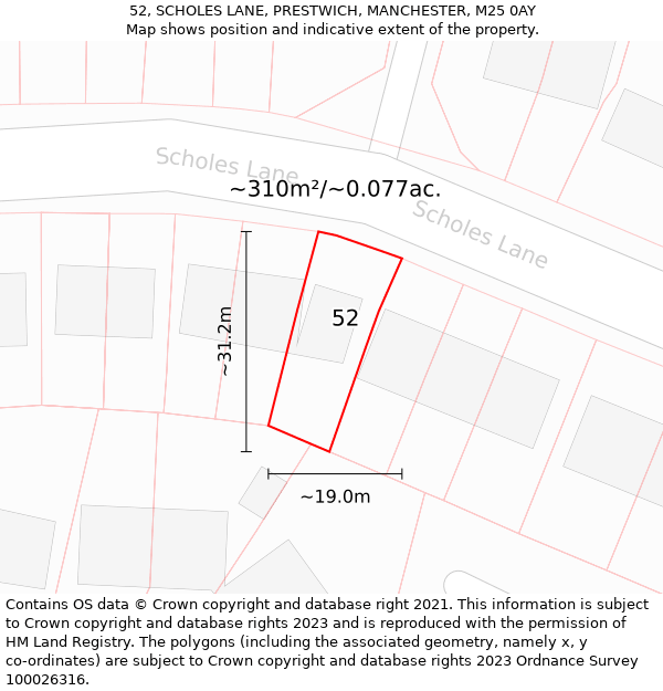 52, SCHOLES LANE, PRESTWICH, MANCHESTER, M25 0AY: Plot and title map