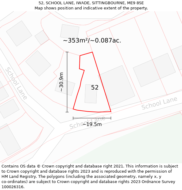 52, SCHOOL LANE, IWADE, SITTINGBOURNE, ME9 8SE: Plot and title map