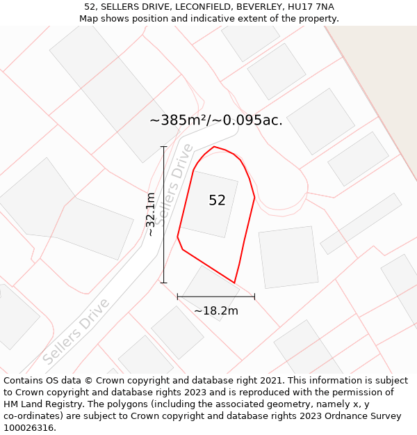 52, SELLERS DRIVE, LECONFIELD, BEVERLEY, HU17 7NA: Plot and title map