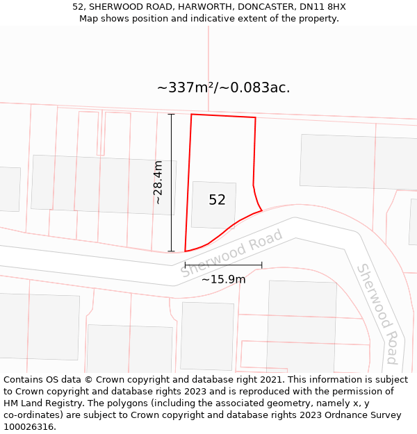 52, SHERWOOD ROAD, HARWORTH, DONCASTER, DN11 8HX: Plot and title map