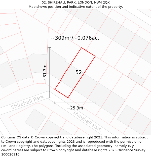 52, SHIREHALL PARK, LONDON, NW4 2QX: Plot and title map