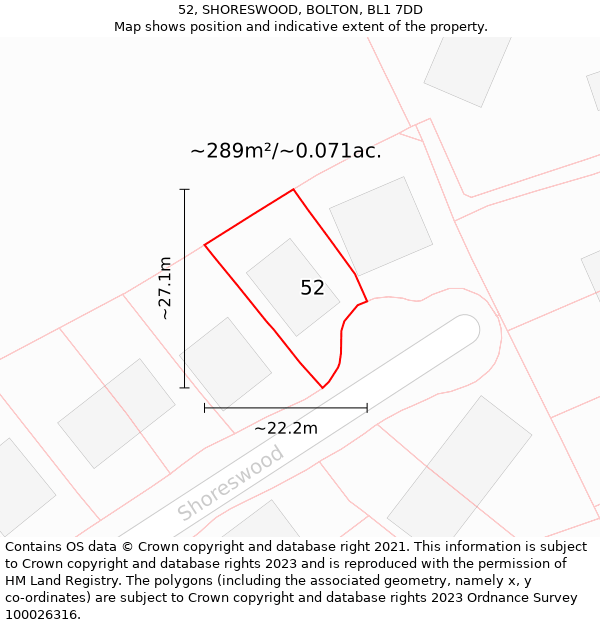 52, SHORESWOOD, BOLTON, BL1 7DD: Plot and title map
