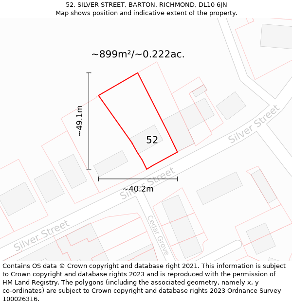 52, SILVER STREET, BARTON, RICHMOND, DL10 6JN: Plot and title map