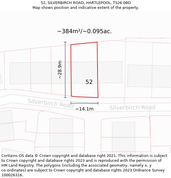 52, SILVERBIRCH ROAD, HARTLEPOOL, TS26 0BD: Plot and title map