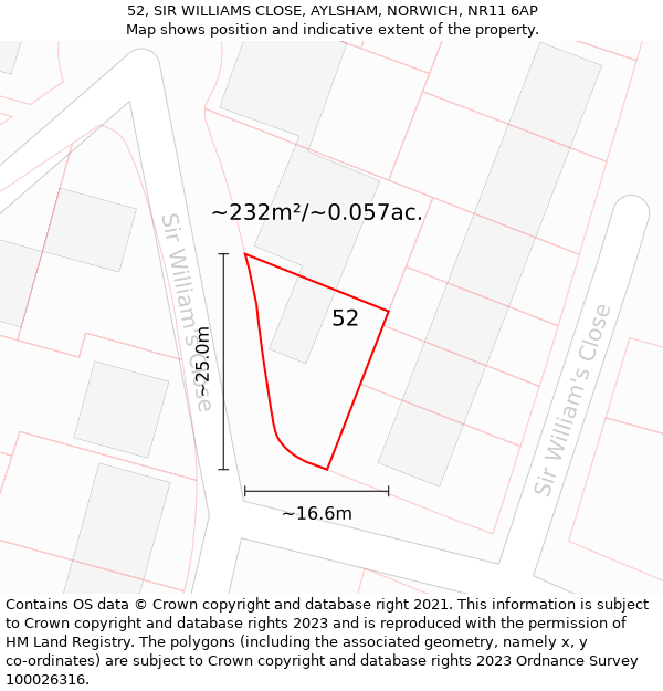 52, SIR WILLIAMS CLOSE, AYLSHAM, NORWICH, NR11 6AP: Plot and title map