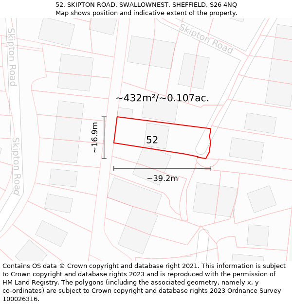 52, SKIPTON ROAD, SWALLOWNEST, SHEFFIELD, S26 4NQ: Plot and title map