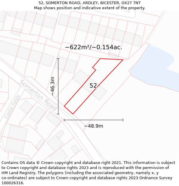 52, SOMERTON ROAD, ARDLEY, BICESTER, OX27 7NT: Plot and title map