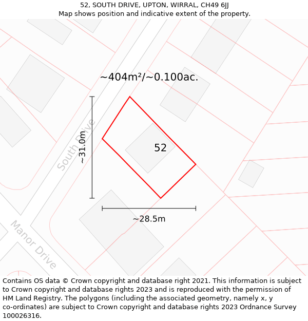 52, SOUTH DRIVE, UPTON, WIRRAL, CH49 6JJ: Plot and title map