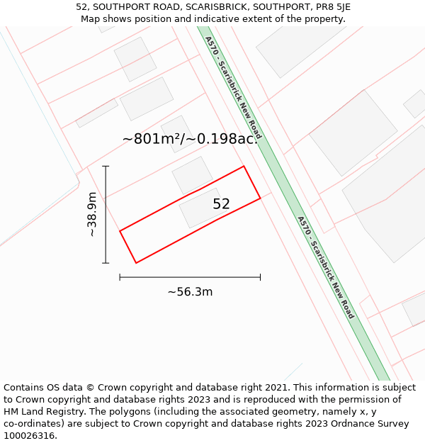 52, SOUTHPORT ROAD, SCARISBRICK, SOUTHPORT, PR8 5JE: Plot and title map