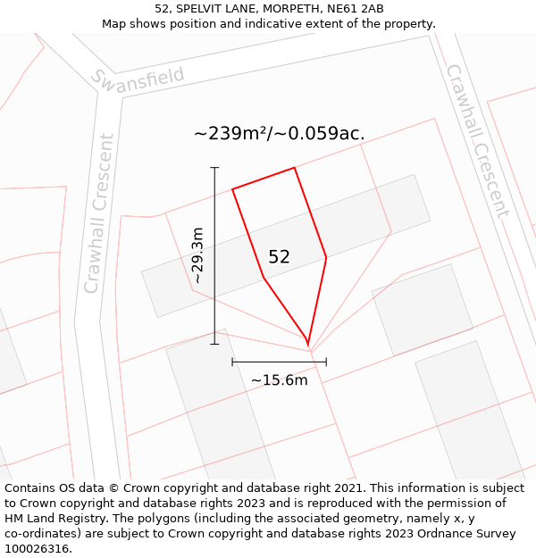 52, SPELVIT LANE, MORPETH, NE61 2AB: Plot and title map