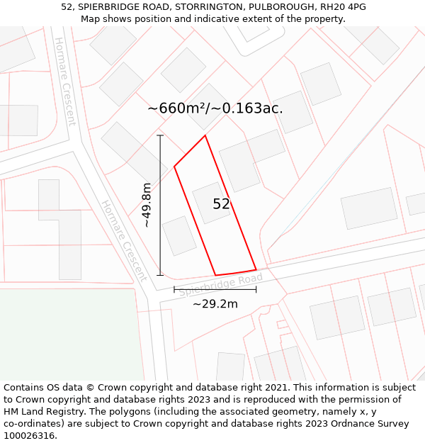 52, SPIERBRIDGE ROAD, STORRINGTON, PULBOROUGH, RH20 4PG: Plot and title map