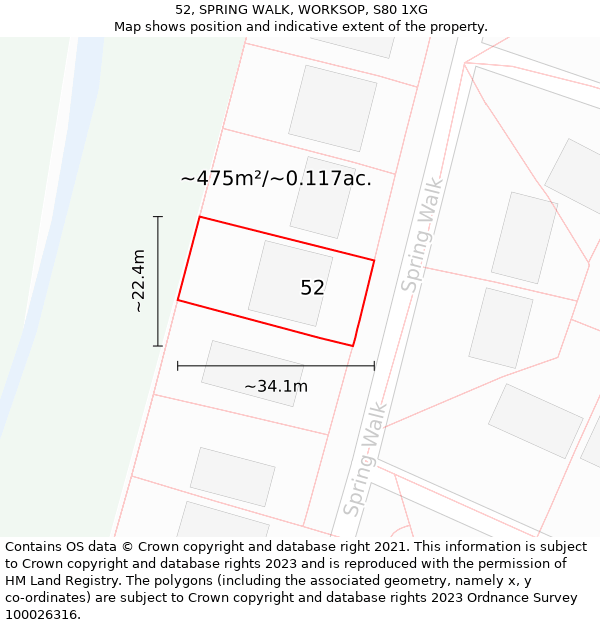 52, SPRING WALK, WORKSOP, S80 1XG: Plot and title map