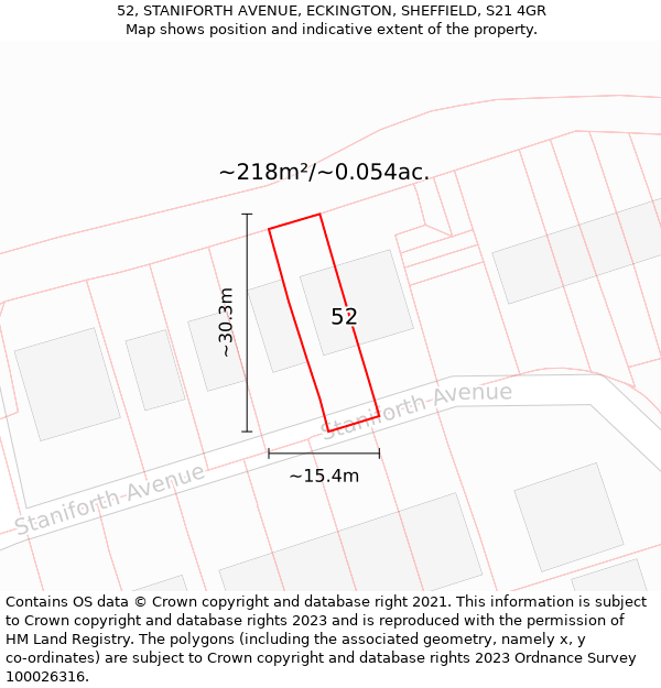 52, STANIFORTH AVENUE, ECKINGTON, SHEFFIELD, S21 4GR: Plot and title map