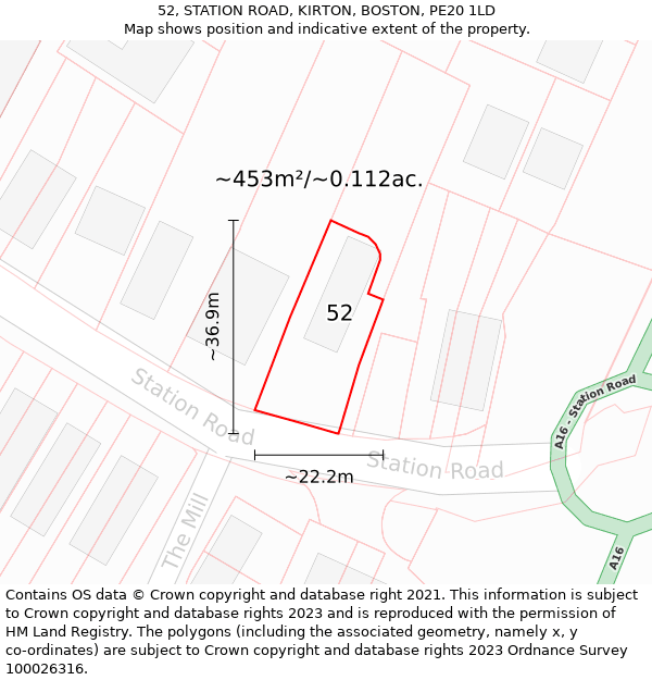 52, STATION ROAD, KIRTON, BOSTON, PE20 1LD: Plot and title map