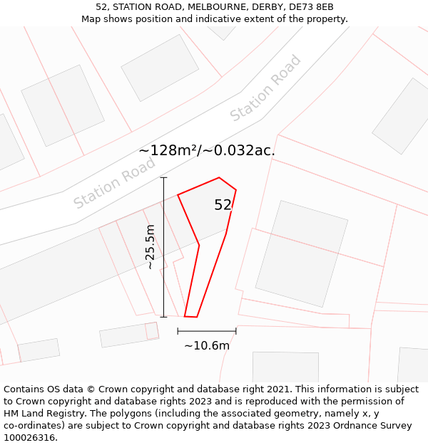 52, STATION ROAD, MELBOURNE, DERBY, DE73 8EB: Plot and title map