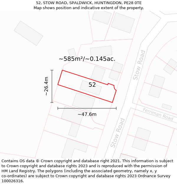 52, STOW ROAD, SPALDWICK, HUNTINGDON, PE28 0TE: Plot and title map