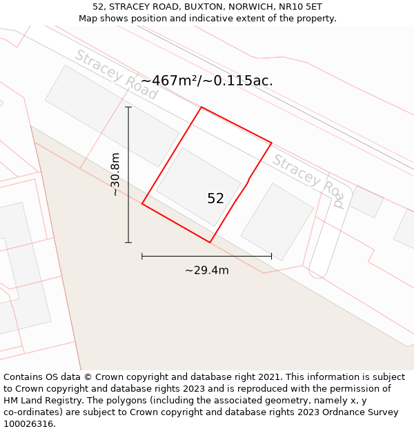 52, STRACEY ROAD, BUXTON, NORWICH, NR10 5ET: Plot and title map