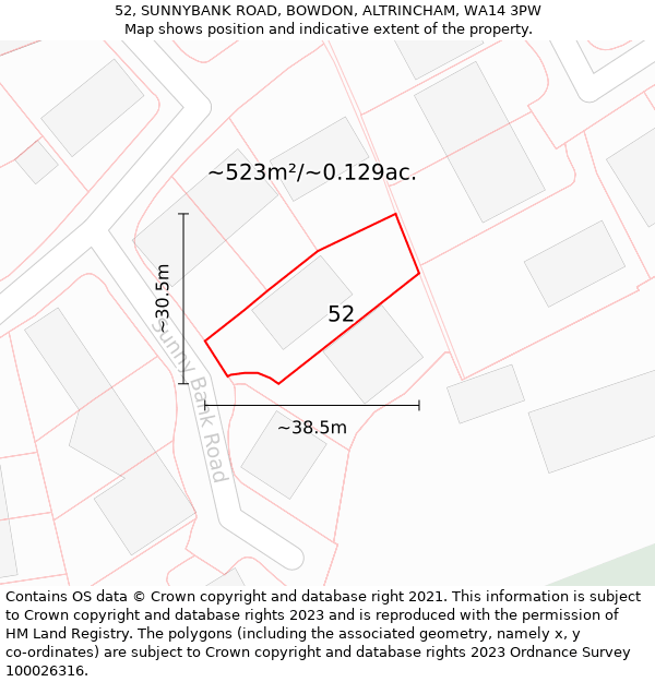 52, SUNNYBANK ROAD, BOWDON, ALTRINCHAM, WA14 3PW: Plot and title map