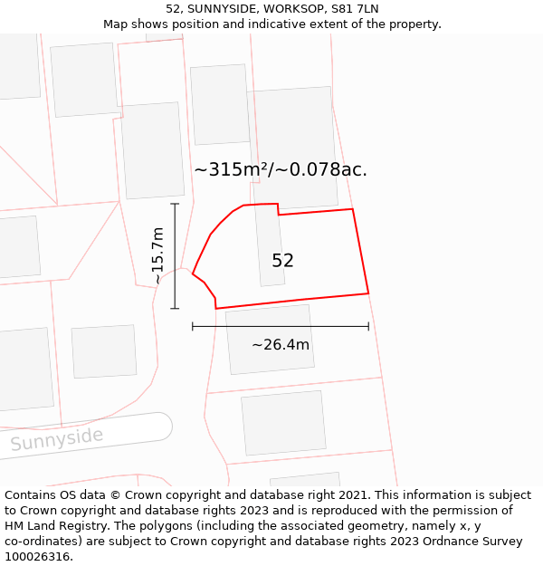 52, SUNNYSIDE, WORKSOP, S81 7LN: Plot and title map