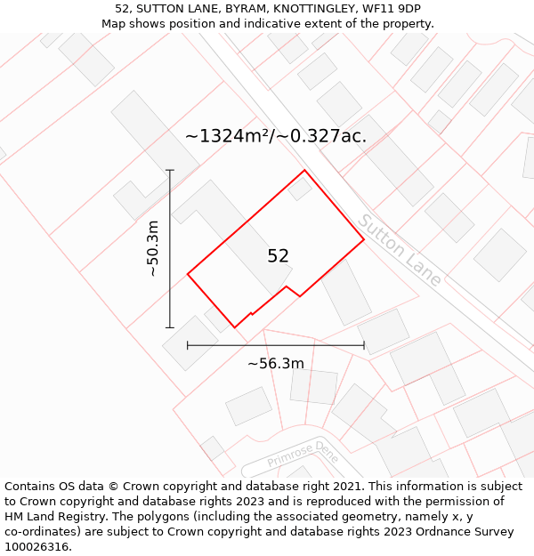 52, SUTTON LANE, BYRAM, KNOTTINGLEY, WF11 9DP: Plot and title map