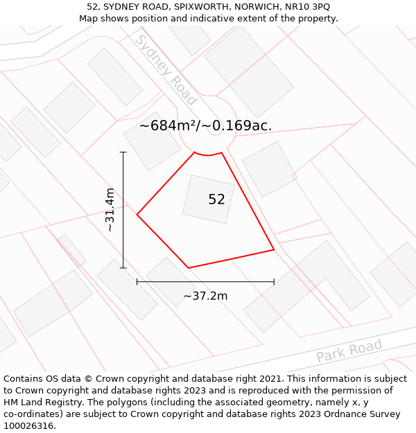 52, SYDNEY ROAD, SPIXWORTH, NORWICH, NR10 3PQ: Plot and title map