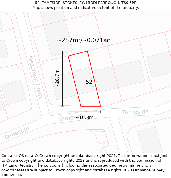 52, TAMESIDE, STOKESLEY, MIDDLESBROUGH, TS9 5PE: Plot and title map