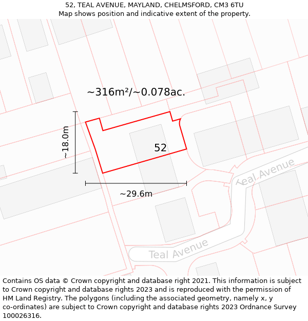 52, TEAL AVENUE, MAYLAND, CHELMSFORD, CM3 6TU: Plot and title map