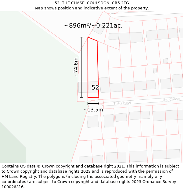 52, THE CHASE, COULSDON, CR5 2EG: Plot and title map