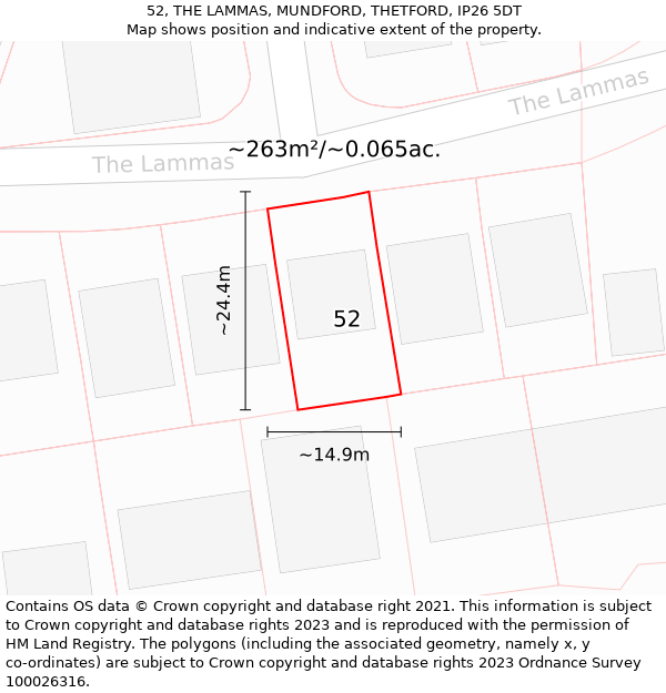 52, THE LAMMAS, MUNDFORD, THETFORD, IP26 5DT: Plot and title map