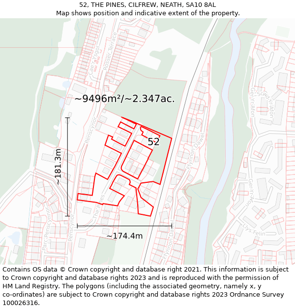 52, THE PINES, CILFREW, NEATH, SA10 8AL: Plot and title map