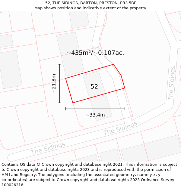 52, THE SIDINGS, BARTON, PRESTON, PR3 5BP: Plot and title map