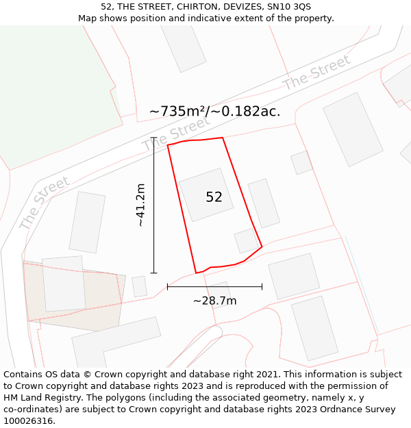 52, THE STREET, CHIRTON, DEVIZES, SN10 3QS: Plot and title map