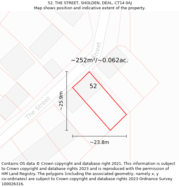 52, THE STREET, SHOLDEN, DEAL, CT14 0AJ: Plot and title map