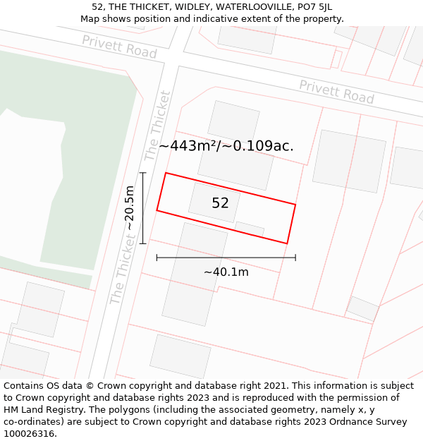 52, THE THICKET, WIDLEY, WATERLOOVILLE, PO7 5JL: Plot and title map