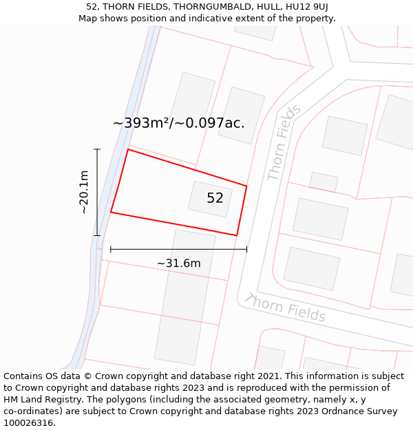 52, THORN FIELDS, THORNGUMBALD, HULL, HU12 9UJ: Plot and title map