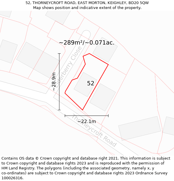 52, THORNEYCROFT ROAD, EAST MORTON, KEIGHLEY, BD20 5QW: Plot and title map