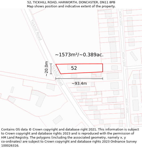 52, TICKHILL ROAD, HARWORTH, DONCASTER, DN11 8PB: Plot and title map